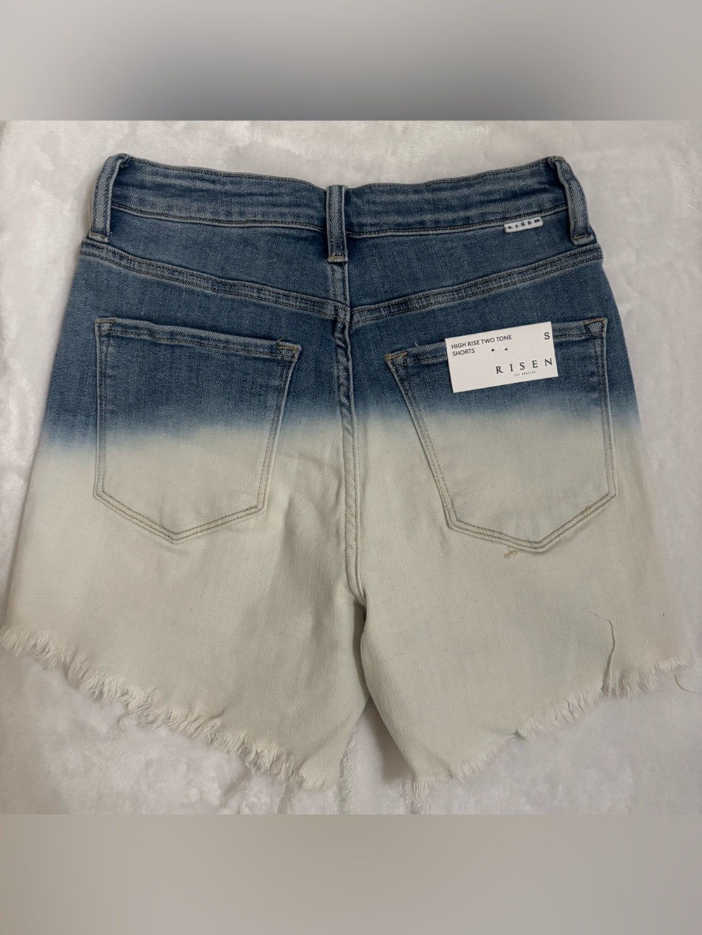 🌴🌴🌴Risen Dip-Dye Denim Cutoff Shorts - Blue to White Ombre - Picture 3 of 5
